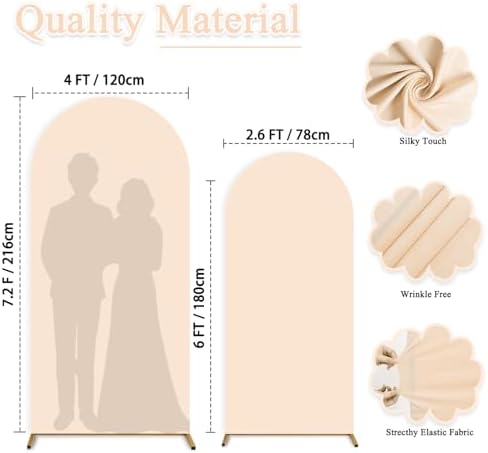 Set of 2 Wedding Arch Cover 6ft 7.2ft Beige Arch Cover Chiara Backdrop Covers Spandex Fitted Arched Stand Covers Balloon Arched Covers Stretchy Backdrop for Baby Shower Party Wedding Ceremony Decor - Image 2