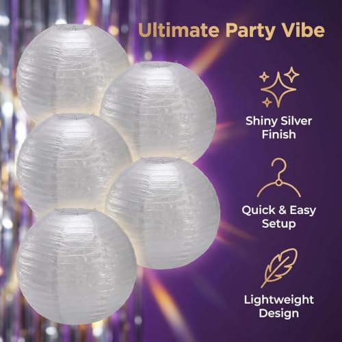 Paper Lanterns Round Paper Lanterns Decorative Ball Lanterns Lamps for Weddings, Birthdays, Parties and Events 16-Inch 5 Packs (Silver) - Image 7