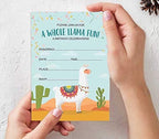 Pack of 30 Llama Kids Birthday Invitations, Boys or Girls Fill-in Style Invite, Children or Toddlers Baby First or 1st Bday Alpaca Cactus Fill in the Blank Invite Cards - Image 5
