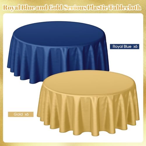 Buryeah 12 Pcs Navy Blue and Gold Round Plastic Tablecloth 84 Inch - Image 3