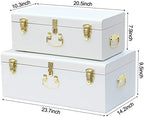Vixdonos Decorative Metal Box Storage Trunks Set of 2 College Dorm Chest with Lock Hole,23.7X14.2X9.5 Inches(White) - Image 2