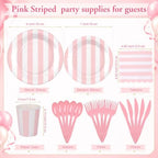 Mimorou 175 Pcs Pink White Striped Party Tableware for 25 - Image 3