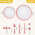 Goodluck 175 Pcs Clear Red Plastic Dinnerware Sets for Party for 25 Guests - Image 4