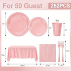 Pink Plastic Party Plates 50 Guest Disposable Pink Dinnerware for Birthday - Image 3