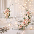 8 Pack 18 Inches Metal Double Floral Hoop Centerpieces with Stand and 38-Yard Paddle Wire Craft Centerpiece Table Decorations Wedding/Baptism/Party/Centerpiece DIY Metal Ring Table Décor, Silver - Image 5