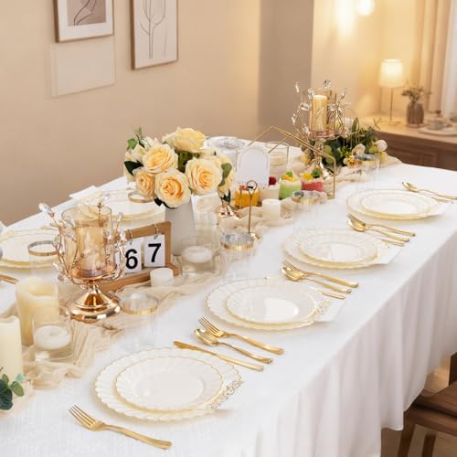 YOUBET 60PCS Ivory Scalloped Plastic Plates for Wedding Party - Image 3