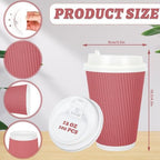 Whaline 100 Pcs Valentine's Day Pink Disposable Coffee Cups with Lids 12 Oz Gradient Pink Paper Cup Corrugated Ripple Wall Insulated Hot Cup for Home Office Party Supplies - Image 2