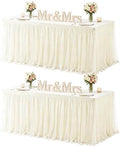 HB HBB MAGIC Ivory Table Cloth Spandex Table Covers 6ft Fitted Tulle Tablecloth Rectangular Desk Skirt Stretch Cream Table Cloths Covers Party Banquet Birthday Baby Shower Wedding Table Cloth, 2 Pack by HBBMAGIC