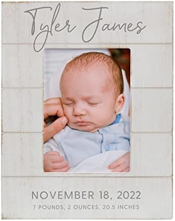 Personalization Universe Personalized Simple and Sweet Baby Shiplap Frame 5x7 Vertical Picture Frame - Rustic Whitewashed Wood Photo Frame for Newborn, Boy or Girl, Newborn & Family Pictures, Tabletop Display with Easel Back Design by PersonalizationUniverse