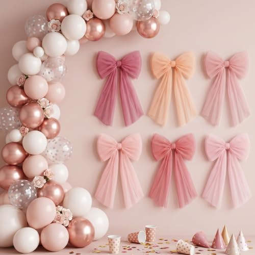 6 Pcs Large Blush-Pink Mesh Bows for Backdrop 31.5 x 19.7 Inches - Image 7