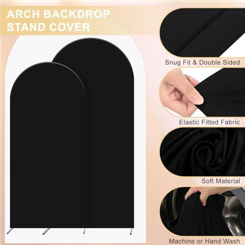 Set of 2 Arch Backdrop Cover 7.2FT, 6FT Black and Happy 50th 60th 70th Birthday Decal Sign - Adjustable Arch Covers Stretchy Backdrop for Wedding Birthday Party Baby Shower Decoration - Image 4