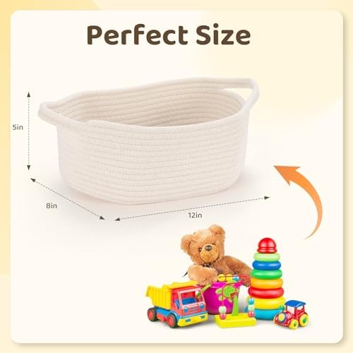 8 Pack Small Woven Baskets for Gifts Empty, 12"x8"x5" Cotton Rope Storage Baskets with Handles, Gift Basket Kit with Bags & Ribbons for Baby Shower, Nursery, Christmas, Easter, Bulk White - Image 2