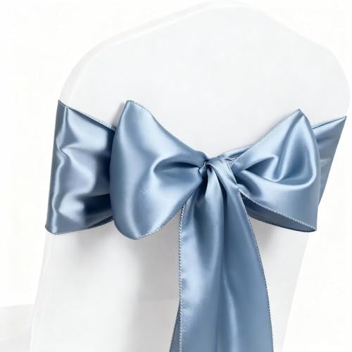 Dusty Blue Chair Sashes Bows 50 Pack Satin Chair Ties Ribbons for Wedding Party Ceremony Event Chairs Decor by MAGTOWNE