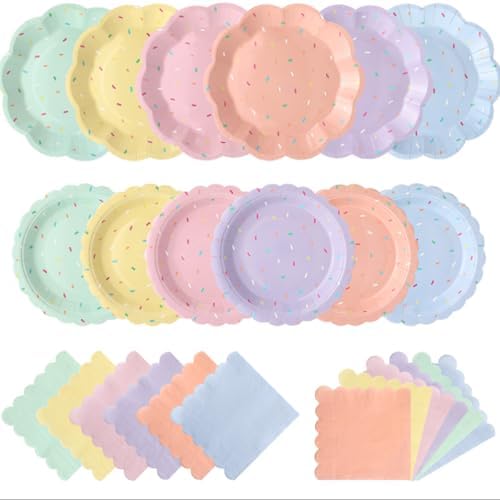 144 Pcs 48 Guests Sprinkle Confetti Party Plates and Napkins by Skybooly