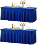 Royal Blue Table Cloth for 8 Foot Rectangle Tables Fitted Stretch Spandex Table Cover with Skirt 8ft Baby Shower Birthday Party Banquet Ruffle Tablecloth Wedding Table Cloths Desk Skirt, 2 Pack by LittleFunny