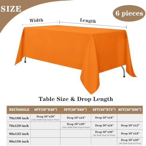 Fitable 6 Pack Orange Tablecloths 70x108 Inch for 6 Foot Rectangle Tables - Image 5