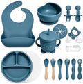 Silicone Baby Feeding Utensils Set for 6+ Months, 17 Pcs, Blue by Catvegue