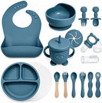 Silicone Baby Feeding Utensils Set for 6+ Months, 17 Pcs, Blue by Catvegue