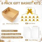 AFOROEOA 6PACK kraft Baskets For Gifts Empty, 10x8 Thick Kraft Paper Basket with 6 Clear Bags and 6 Pull Bows, Empty Gift Baskets for Thanksgiving Christmas Wedding Birthday Rustic Gift Wrapping - Image 3