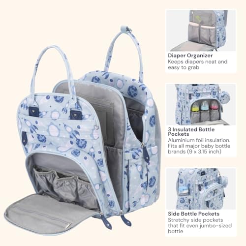 BabbleRoo Diaper Bag Backpack - Baby Essentials Travel Tote - Multi Function Water Resistant Diaper Bag, Travel Essentials Baby Bag with Changing Pad, Stroller Straps & Pacifier Case - Unisex, Cosmic - Image 4