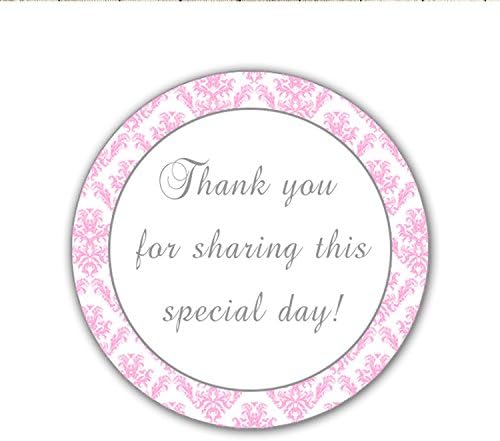 40 Stickers Pink Vintage Damask Thank You Party Favor Baby Shower Birthday Engagement Gift Label by Unknown