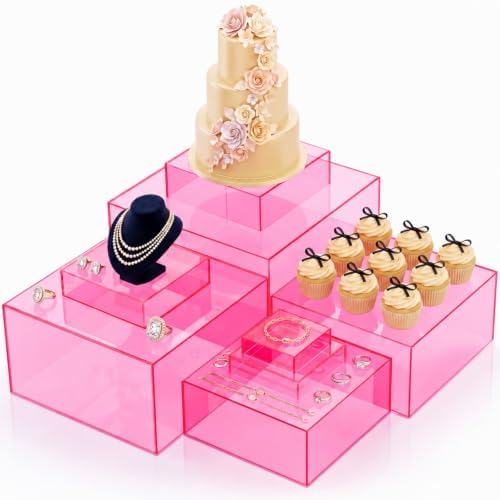 Geelin 8 Pack Acrylic Buffet Display Risers for Food Jewelry,Pink,Flat by Geelin