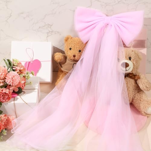 Zeyune 12 Pcs Large Bow Party Decorations Hanging Mesh Bows,Pink - Image 7