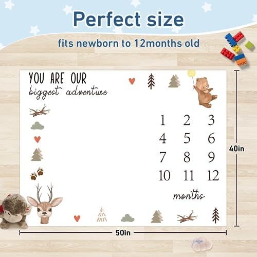 Personalized Baby Milestone Blanket for Boys Girls Baby Month Blanket- First Year Calendar Monthly Growth Chart - Deer Print Halloween Birthday Gifts for Infant Todder(FixedSize) - Image 3