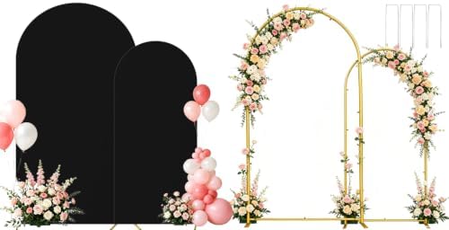 Set of 2 Metal Arch Backdrop Stands with Black Covers, 6/7.2FT by Laxwuqu