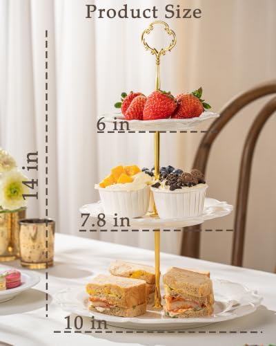 3 Tier Cupcake Stand, Ceramic Tiered Serving Stand - Image 2