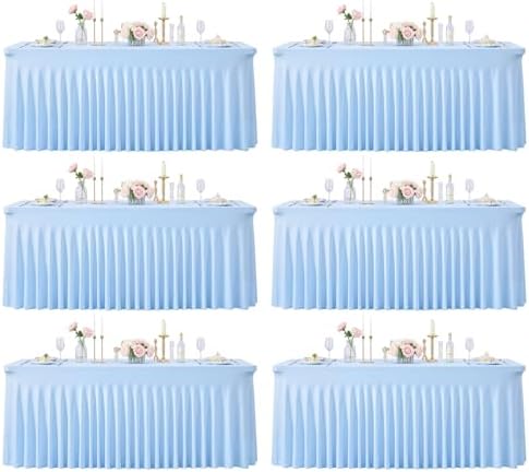 6 Pack Baby Blue Spandex Tablecloths for Rectangle Tables 6 Foot Blue Stretch Table Cloth Rectangle 6ft Elastic Fitted Table Cover with Skirt for Wedding Baby Shower Boy Birthday Party Banquet Buffet by Suppromo