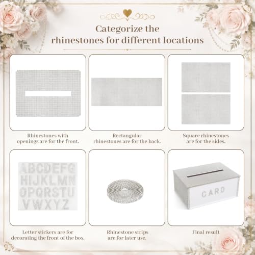 Queekay DIY Rhinestone Wooden Wedding Card Box with Slot Lid Letter Sticker - Image 4