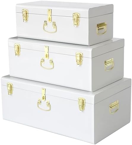 Vixdonos Decorative Box Set of 3 Metal Trunks Chest with Safety Lock Clasp for Treasure Organization and Home Dorm Decor,26.8x16.5x11Inches by Vixdonos