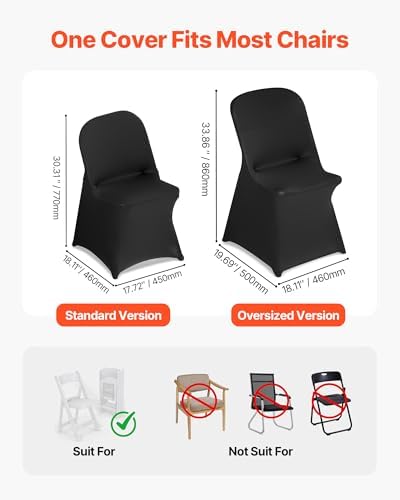 VEVOR Chair Covers, Polyester Spandex Chair Cover, Stretch Slipcovers for Wedding Party Dining Banquet Flat-Front Chair Covers (Black-c-XL, 30PCS) - Image 4