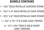 Beistle It’s A Girl Dessert Display Bundle – Gold Metallic Cupcake Stand, 2-Tier Cake Stands & Glitter “It’s A Girl” Cake Topper with Heart Picks, Baby Shower & Reveal Party Supplies for Food Tables - Image 2