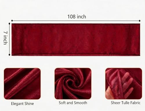 Organza Burgundy Chair Sashes 50 Pack 7x108 inches Sheer Chair Bows for Wedding Party Birthday Banquet Hotel Restaurant Bridal Shower Engagement Event Decorations Tulle Chairs Knots Ties - Image 2