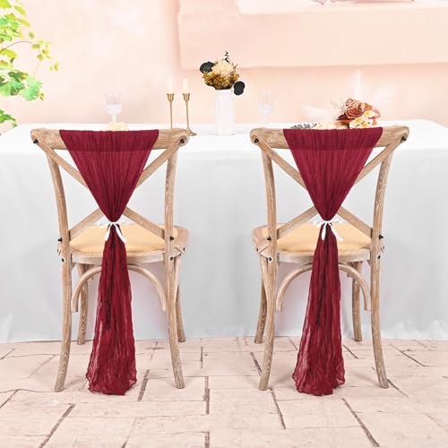 60 PCS Burgundy Chair Sashes Cheesecloth ChairSashes Rustic Chair Decorative Bows Designed ChairCover for Wedding Banquet Party Aisle Home Kitchen Decoration (16 x 70 inch) - Image 7