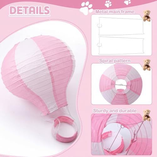 Gemscream 12 Sets Baby Shower Decor Bear Hot Air Balloon Table Centerpieces DIY Hot Air Balloon Paper Lantern with Brown Mini Bears for Wedding Birthday Gender Reveal Party - Image 5