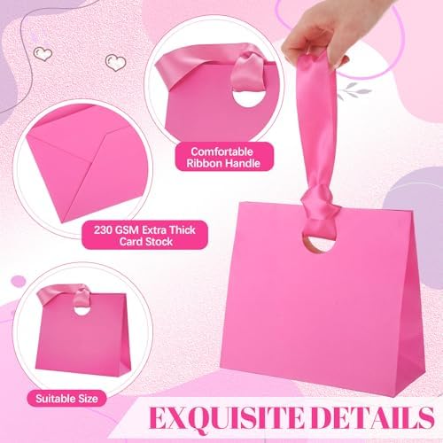 Feifeiya 30 Pcs Small Hot Pink Gift Bags with Ribbon Handle - Image 3