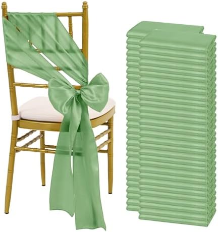 fani Sage Green Satin Chair Straps Bows,120 PCS 7x108 Inch,Chair Sash by fani