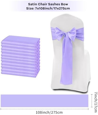 fani Lavender Satin Chair Straps Bows,60 PCS 7x108 Inch,Chair Sash - Image 2
