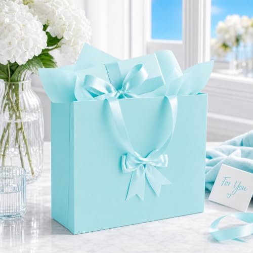 Catlovecorn 20 Pack Large Light blue Gift Bags, 16.5 x 5.5 x 12.6 In - Image 4