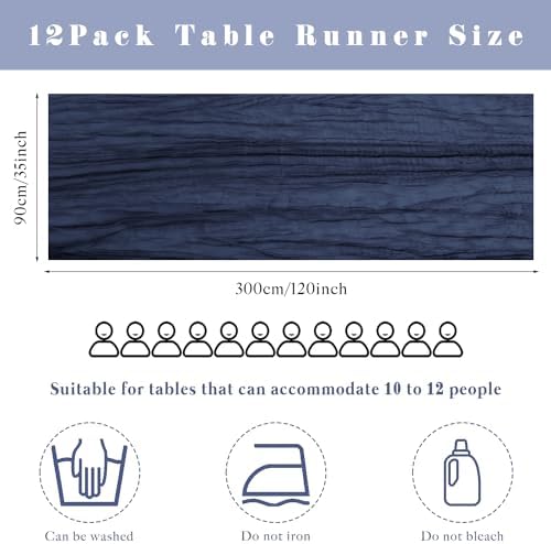 12 Pieces Navy Blue Cheesecloth Table Runners 10FT Gauze Fabric Runner for Tables Boho Table Runner Decoration Rustic Sheer Runner for Wedding Birthday Baby Bridal Shower Party (35 x 120 Inches Long) - Image 3