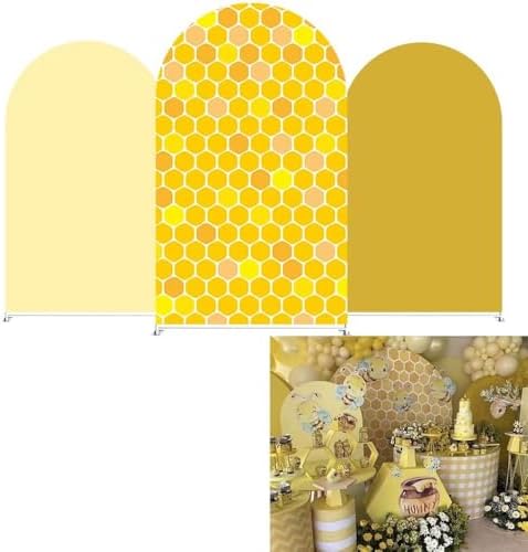 Happy Bee Days Celebration Honeycomb Arch Backdrop Stand Covers Sweet Bees Yellow Party Decorations 3x5ft Arches Backdrop Fabric Cover Supplies Kids Baby Shower Decors - Image 3