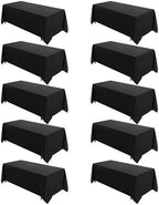 VidaFete 10 Pack 90 * 156inch Black Rectangle Tablecloth for 8ft Tables by VidaFete
