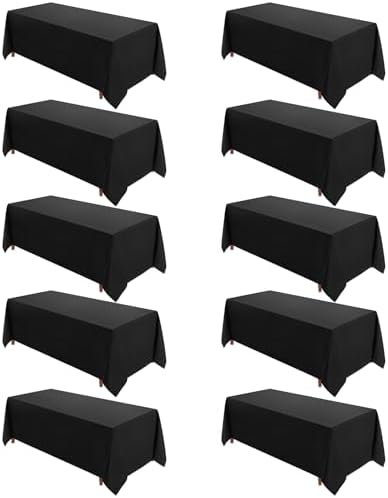 VidaFete 10 Pack 90 * 156inch Black Rectangle Tablecloth for 8ft Tables by VidaFete