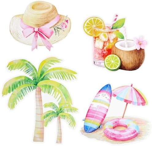 Honoson 4 Pcs Large 32" Summer Beach Party Decoration Cardboard Cutouts, Pool Coconut Tree Yard Signs Photo Booth Prop for Birthday Tropical Swimming Hawaiian Luau Bar Party Supplies - Image 2