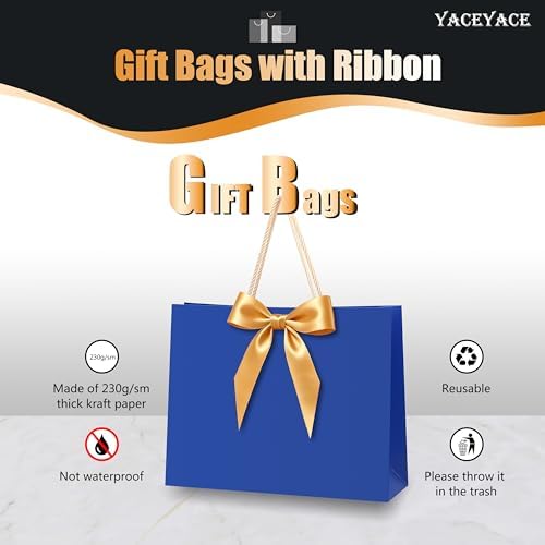 YACEYACE Blue Gift Bags with Bow 20Pack of Blue Gift Bag with Tissue Paper - Image 5