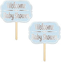 Beistle Foil “Welcome to the Baby Shower” Yard Signs – 2-Pack Double-Sided Blue Cardstock Lawn Displays with Silver Foil on Wooden Stakes, Outdoor Baby Boy Greeting Decor, 10" x 14½" by Beistle