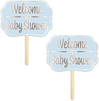 Beistle Foil “Welcome to the Baby Shower” Yard Signs – 2-Pack Double-Sided Blue Cardstock Lawn Displays with Silver Foil on Wooden Stakes, Outdoor Baby Boy Greeting Decor, 10" x 14½" by Beistle